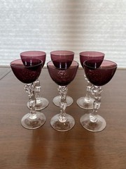 SET(6) VTG Cambridge Amethyst Bowl Nude Woman Liquor Cocktail Glasses 6.5″H
