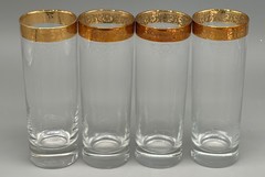 4 CELLINI LONG DRINK TALL HIGHBALL GLASSES HAND DECORATED 24 KT GOLD ITALY Box