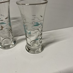 (8)Vintage Libbey Mid Century Modern MCM 4.5″ Aqua Atomic Fish Tumbler Glass
