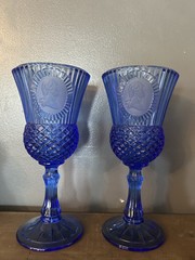 2 George Washington Fostoria Avon Bicentennial Wine Goblets Cobalt Blue
