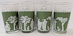 Set of 4 Jeanette Wedgewood Hellenic Grecian Green Jasperware Tumblers Glasses
