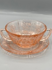 Vintage Federal Glass Company Cream Soup Bowl- Sharon Cabbage Rose in Pink set 3