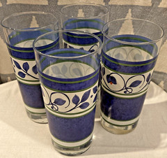 Pfaltzgraff «ORLEANS» 4 Tumblers Glasses Blue White Floral 16 OZ 6.25”