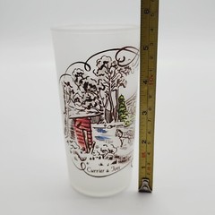 Currier and Ives Frosted Drinking Glass Tumbler Barware Pub Kitchenware Vintage