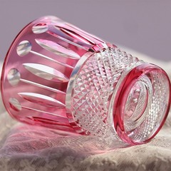 Vintage Hand Cut Crystal Whiskey Glasses Tumbler Drinkware 9oz Pink Gift Packing
