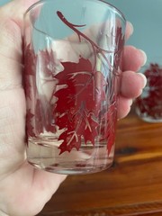 Hazel Atlas Red Maple Leaf Leaves Juice Cocktail Glass Set of 3 3″ Tall