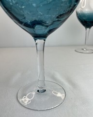 Pier 1 Crackle Teal Blue Balloon Red Wine Glasses Goblets, x2