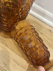 Set Of 4 Vintage Indiana Whitehall Cubist Amber Footed Wine Iced Tea Glasses 6″