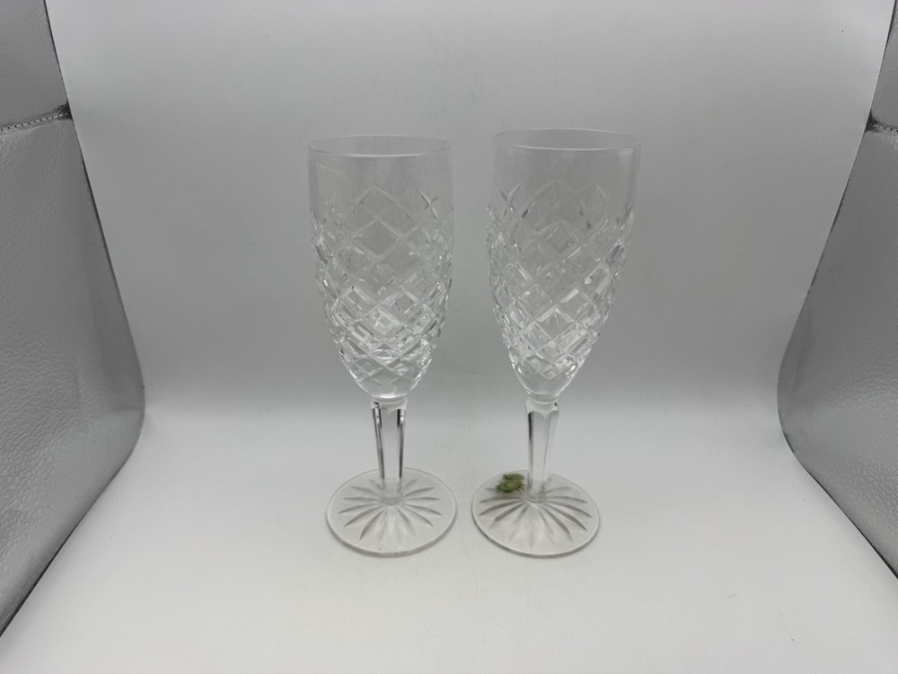 Pair of Waterford Crystal COMERAGH Champagne Flutes Glasses