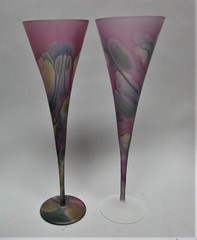 Fine Set of Seven Large REUVEN 11″ ART NOUVEAU Champagne Art Glass Stemware