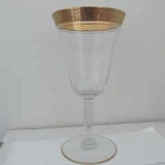 Stunning Tiffin WATER GOBLET MINTON CLEAR STEM OPTIC Decorative Gold Rimmed