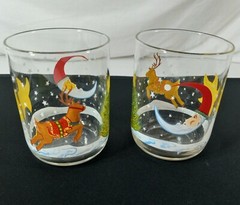 Lot of 3 Libbey Reindeer Games Santa 4 1/4″ Double Old Fashioned Tumblers