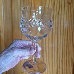 1930s Seneca Clear Crystal Water Goblets Laurel Wreath Leaf Cut 5pc Glows 365nm