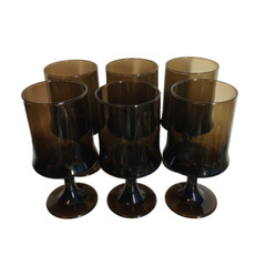 Vintage Set of 6 Libbey Impromptu Tawny Stemmed Water Goblets 10oz Brown EUC