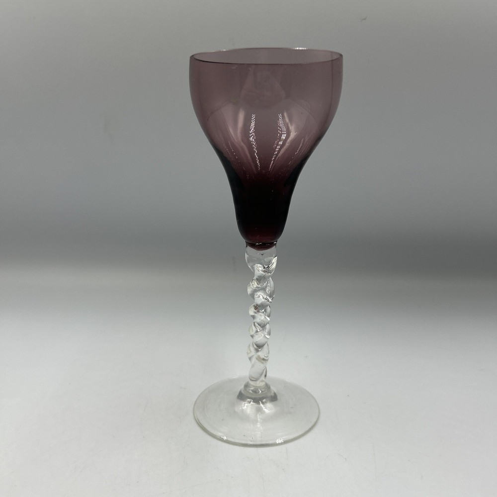 Amethyst Glass Optic Cordial Glasses Clear Ribbed Cord Rope Twisted Stem