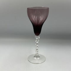 Amethyst Glass Optic Cordial Glasses Clear Ribbed Cord Rope Twisted Stem