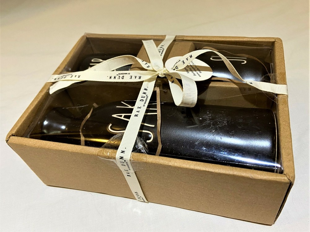 Rae Dunn SAKE Set SAKE AND SIP Black NEW Artisan Collection Magenta