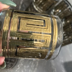 Vintage Culver Gold Greek Key Barware Double Old Fashioned Glasses Set of 8
