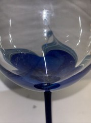 Randy Strong Studio Art Glass Wine Goblet Blue Pulled Feather SIGNED.