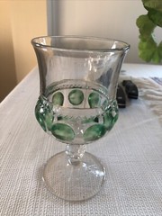 KINGS CROWN THUMBPRINT 5 5/8″ GOBLET-GREEN DOTS XLCR ADAMS & CO EAPG