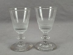 Pair of Pittsburgh New England Blown Cut Rays Flint Glass Wines Circa 1830s