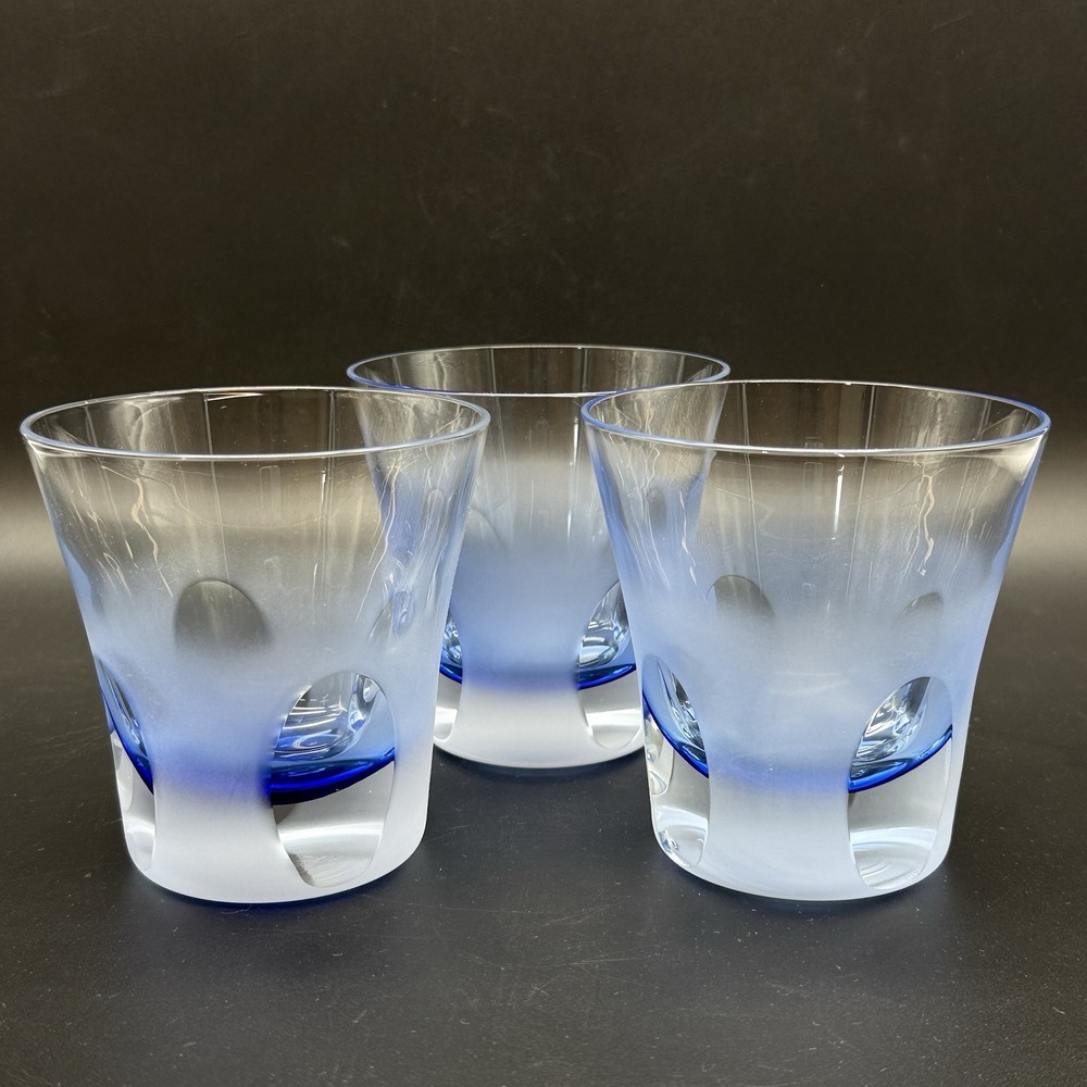 Set of 3 Double Old Fashioned Glasses «Rainy Day» Blue by Block Crystal