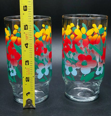 Vintage 2-Floral Tumblers Drinking Glasses 12 fl.oz Orange Red Yellow Blue Green