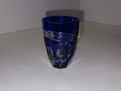 Vintage Cobalt Cut‑to‑Clear Crystal Demitasse Glasses-Boxed Set of 6–Bohemian