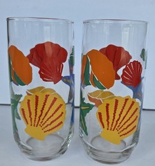 4 Vintage Libbey Tropical SEA SHELLS Drinking Glass 16oz 1980’s NEW