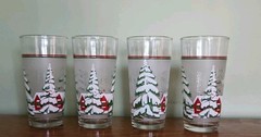 KIG Indonesia Frosted Winter Snow Drink Glasses Tumblers Lot Of 4 Christmas EUC