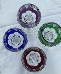 AJKA Crystal Marsala 4 Wine Cordial Glasses 5”~ Ruby, Emerald, Cobalt, Amethyst