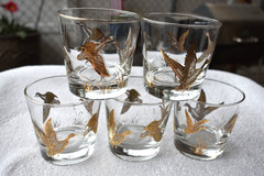 VTG MCM Libbey Lowball Cocktail Glass Golden Geese Mallard Gold Rim Set of 5