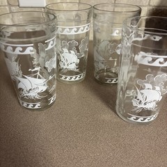 4 Vtg Glasses Rosso Glass Ships at Sea Highball Glasses One Piece Pirate