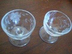 Set of 2 Cordial Aperitif Liqueur Stemmed Glasses Etched Floral 1.75″ Mini Stem