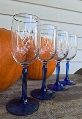 Set of 4 LENOX Cobalt Blue Stem Wine Glasses Clear Draped Swag Bowl Gold Trim