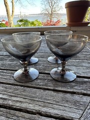 Set of 4 Vintage MCM Brodegaard Madison Swedish Smoke Gray Wine Glasses MINT