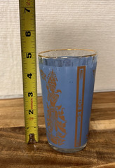 Vtg MCM Culver Blue Gold «Mandalay» Thai / Siam Goddess Highball Glass Tumbler
