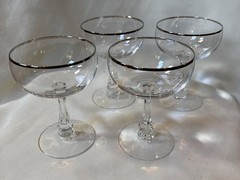 Fostoria Crystal Set of 4 Champagne Glass Platinum Rims 4 3/4 In H