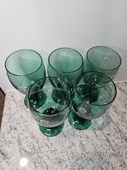 Vintage Libbey Juniper Teardrop Green Glass Goblets Set of 5