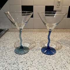 Set of 5 Hand Blown Libbey Courbe Martini Glasses Zig Zag Stem Clear Bowl