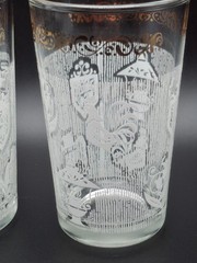 2 Mid Century Continental Can Co. Gold Trim White Rooster Eagle Juice Glasses
