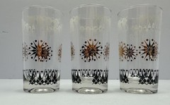 Vintage 1950’s Glass Atomic Sunburst Pattern Highball Glasses/ Barware Set of 6