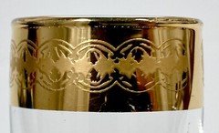 Vtg Gold Encrusted Rim Circles Floral Cordial Liqueur Glass 4″ Tall 1.25 oz RARE