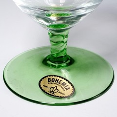 Vintage Bohemia Czech Green Stem Clear Etched Glasses 5.5″h Set of 6 Iris Apfel
