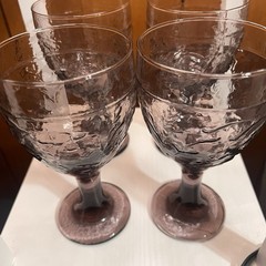 4 Libbey Large Purple Amethyst Violet Garden Vine Goblets Glasses