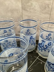Libbey 10 oz glasses Frosted Blue bird and flower 5.25” X 2.50” Set of 11