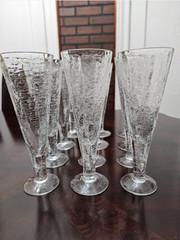 VTG Pier 1 Reflections Crackle Glass 8 oz Champagne Beer Flutes Set of 12