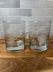 Set of 2 Rocks Glass Etched Frosted Pirate Faces Whiskey Rocks Glass