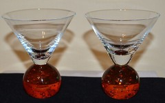 MCM SIGNED E. COINTROCUS? FLOATING BUBBLE HOT ORANGE Ball Bottom Martini Glass