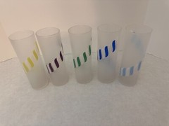 Set of (5) – Libbey Candy Stripe – 7″ Tom Collins Highball Tumbler Glasses